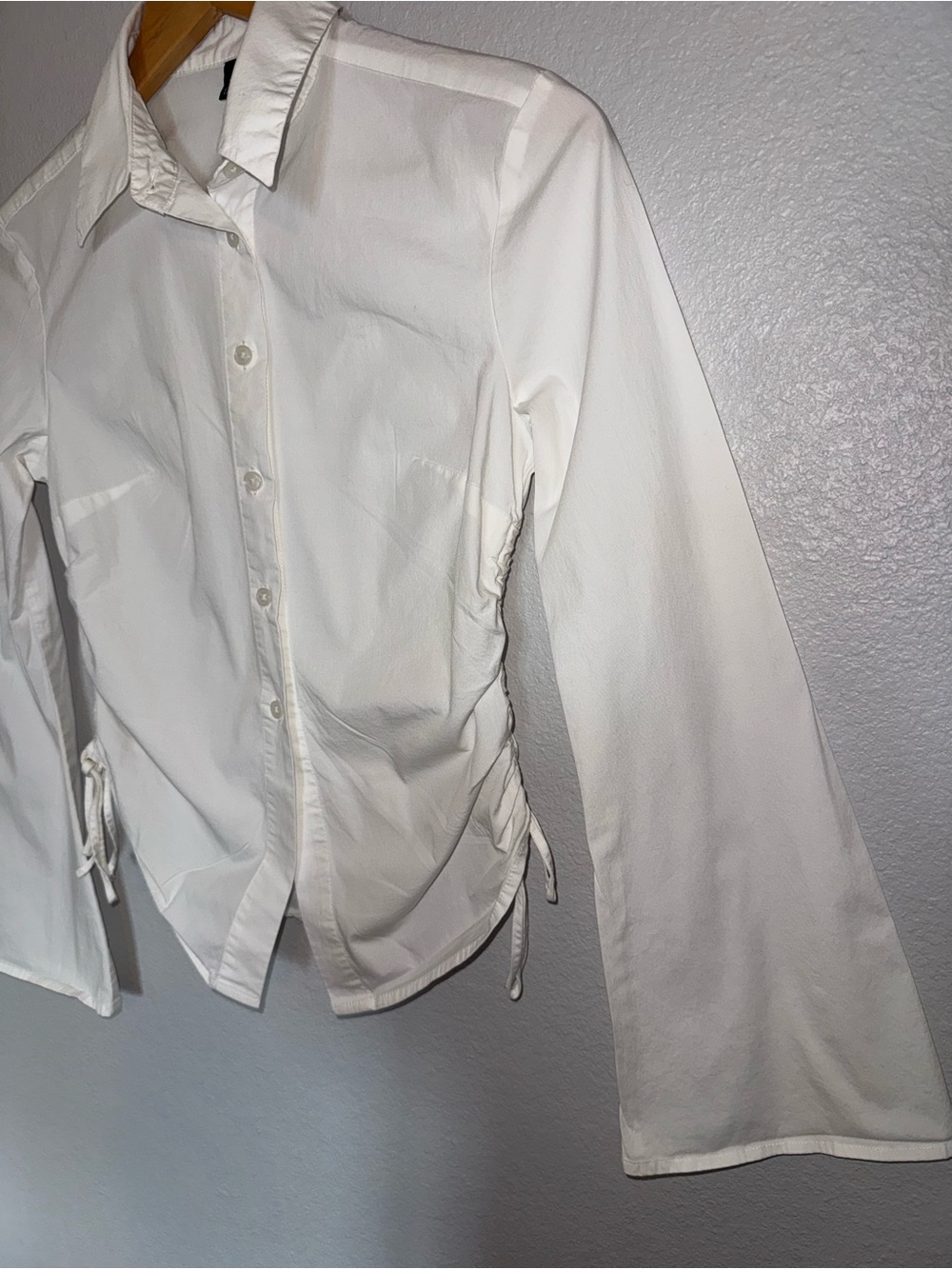 wild fable White Ruched-Side Button Down Shirt Bell Style Sleeve XS - Picture 12 of 15